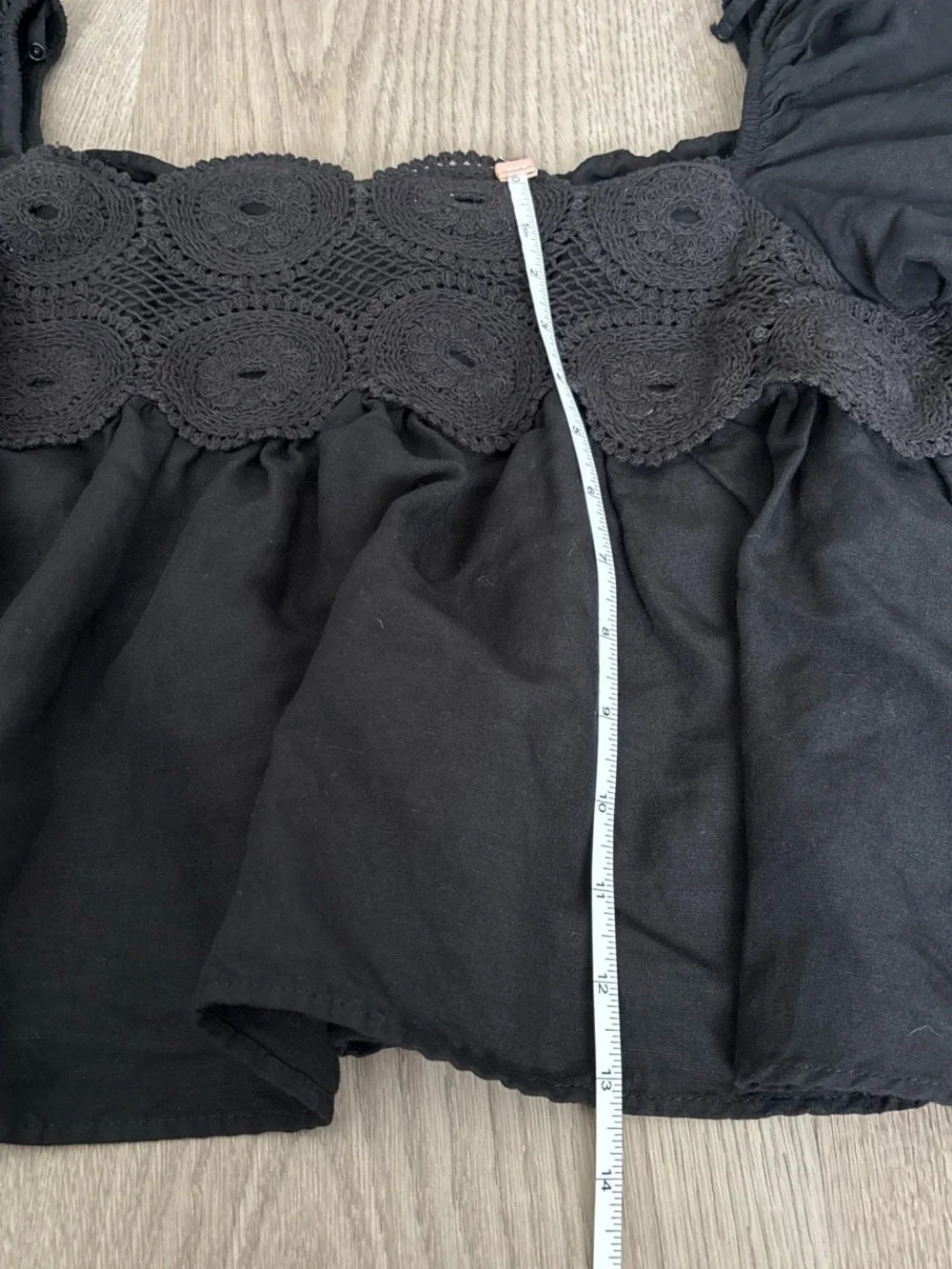 Anthropologie Black Square-Neck Lace-Trim Blouse size large